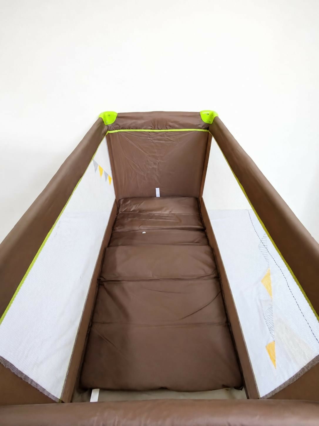 LUVLAP Sunshine Baby Playpen Travel Cot Foldable with Mosquito Net featuring a foldable design, breathable mesh sides, secure frame, zip entry, comfortable sleeping space, and protective mosquito net for babies.