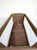 LUVLAP Sunshine Baby Playpen Travel Cot Foldable with Mosquito Net featuring a foldable design, breathable mesh sides, secure frame, zip entry, comfortable sleeping space, and protective mosquito net for babies.