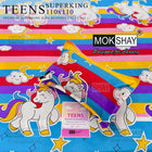 Mokshay kids bedsheet set with unicorn design on a colorful striped background