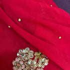 Pure georgette lehenga set for baby girls with handwork butti and matching accessories, plus a stylish baby boy kurta-pyjama set for festive elegance.