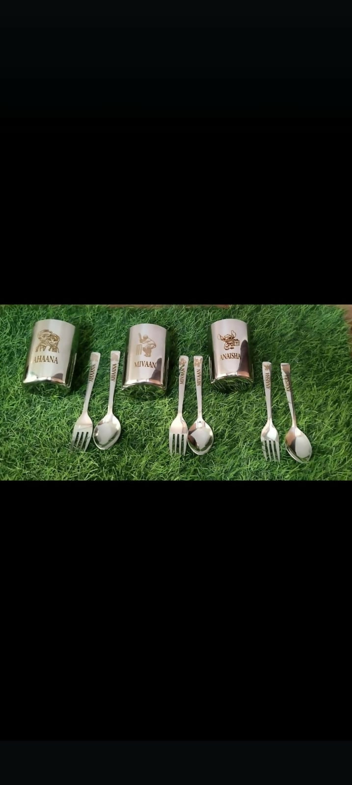 Buy Personalised Stainless Steel Glass, Spoon, and Fork Set – Durable and Customizable Dining Set for Children​

