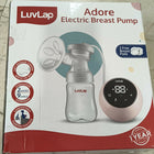 LuvLap Adore Electric Breast Pump featuring 2-phase pumping, rechargeable battery, digital touchscreen, smart memory and dual power mode, with soft breast cushion and 2 breast pads included.