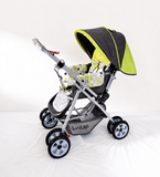 LuvLap reversible handle baby stroller with foldable travel pram design, reclining seat, adjustable canopy, 5-point safety harness, smooth wheels, and spacious storage basket for newborns and toddlers.