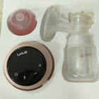 LuvLap Adore Electric Breast Pump featuring 2-phase pumping, rechargeable battery, digital touchscreen, smart memory and dual power mode, with soft breast cushion and 2 breast pads included.