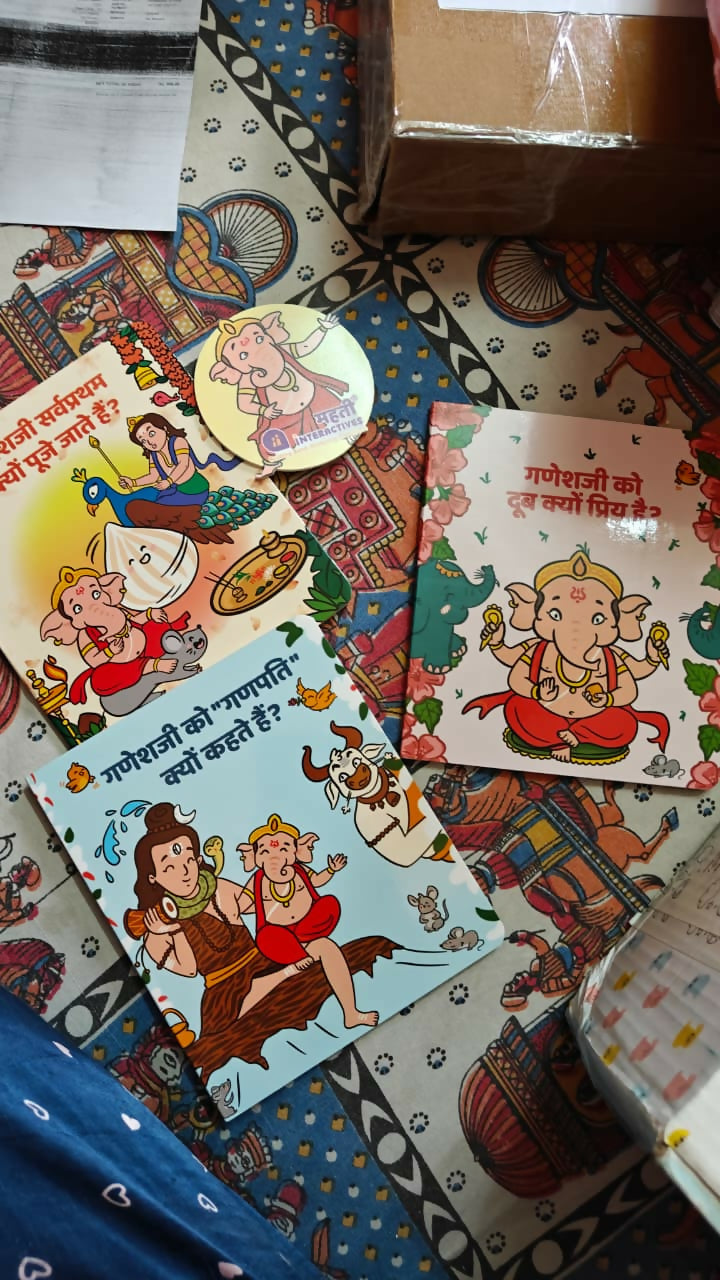 MAHATEE mythology board books for kids with colorful illustrations, engaging Indian mythology stories, durable child-friendly pages, and a fun fridge magnet for early learning and storytelling.
