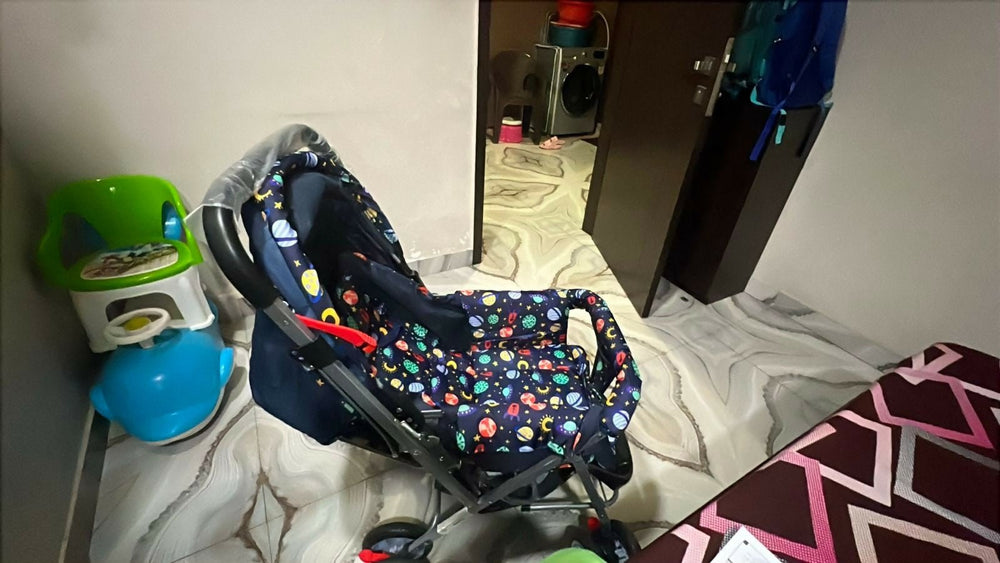 MEE MEE Little Explorer Baby Stroller/Pram with comfortable seating, reclining backrest, protective canopy, safety harness, smooth wheels, foldable frame, and convenient storage for everyday outings with babies and toddlers.