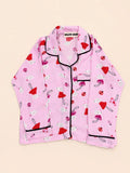 MELLOW Pink Mushroom night suit with soft comfortable fabric, cute mushroom-themed print, relaxed fit, and cozy design for bedtime, sleep, and everyday lounging.