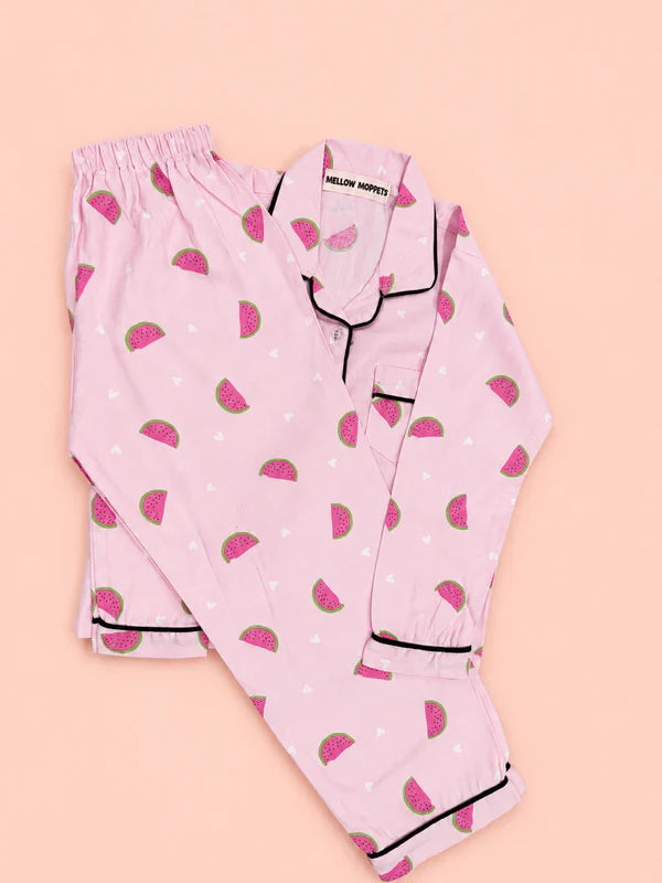 MELLOW Sweet Watermelon night suit with soft comfortable fabric, playful watermelon-themed print, relaxed fit, and cozy comfort for bedtime, sleep, and everyday lounging.