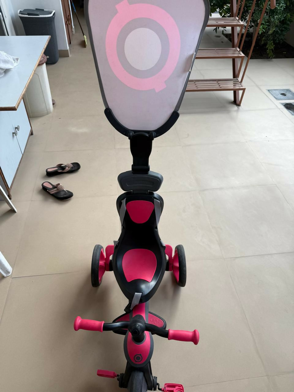 Baby tricycle with a sturdy frame, smooth wheels, ergonomic seat, and parent steering handle—perfect for safe and fun toddler adventures indoors and outdoors.