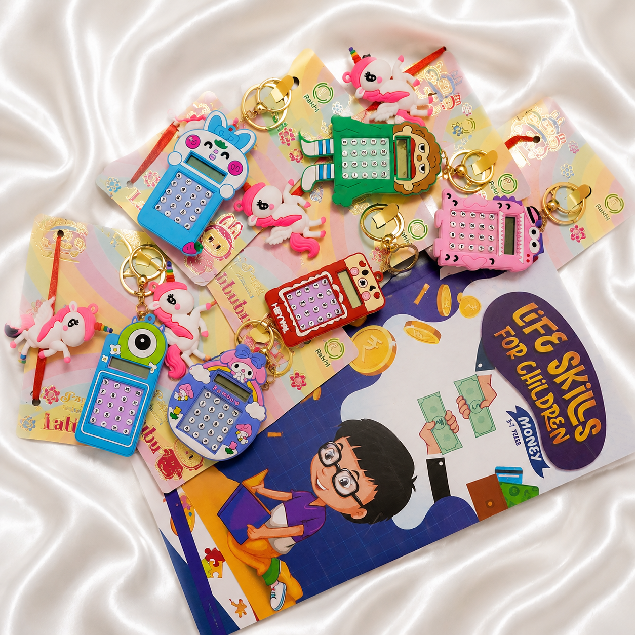 iLearnngrow Financial Literacy Rakhi Combo featuring a festive Rakhi paired with engaging money-learning activities designed to introduce kids to saving, spending, budgeting, and basic financial concepts through play.