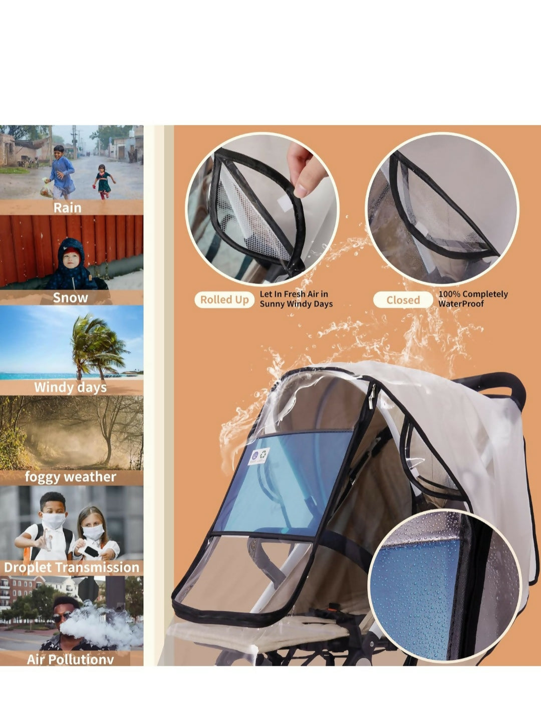 Stroller Rain Cover can protect baby from rain, wind, snow, cold and dust