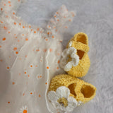 Crochet Baby Girl shoes and Headband Set with Net Frock