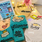 Personalised Newborn Baby Hamper with cute baby essentials and customised details.