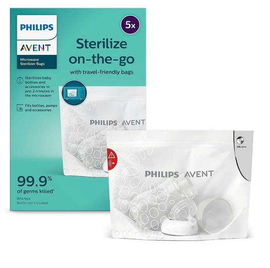 Philips Avent Microwave Sterilizing Bag | Kills 99.9% Germs | Sterilizes Bottles, Breast Pump and Baby Products in 90 Sec | 100 Sterilization Cycle in One Pack | Pack of 5 Bags (White) . Seal packed box.&nbsp;