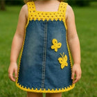 Crochet denim dress for kids – stylish, comfy, and beautifully handcrafted for your little star.

