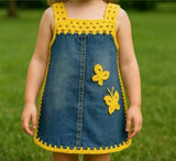 Crochet denim dress for kids – stylish, comfy, and beautifully handcrafted for your little star.

