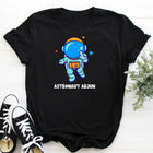 Black t-shirt with an astronaut graphic and 'Astronaut Arjun' text on a white background