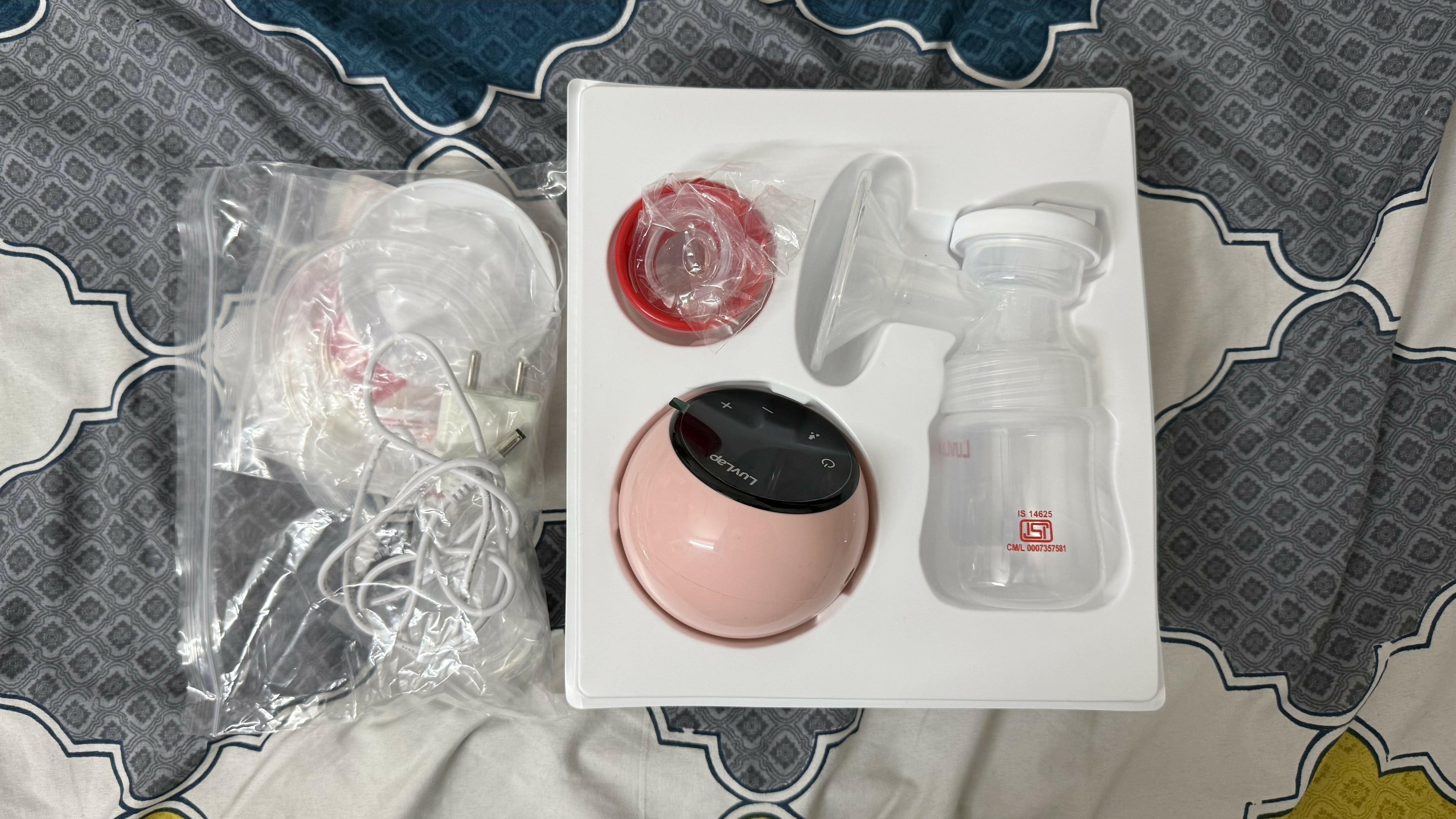 Breast pump set on a patterned surface