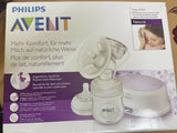 Philips Avent Electric Comfort Breast Pump with adjustable suction levels, soft silicone cushion, compact design, and quiet operation for comfortable and efficient breast milk expression.