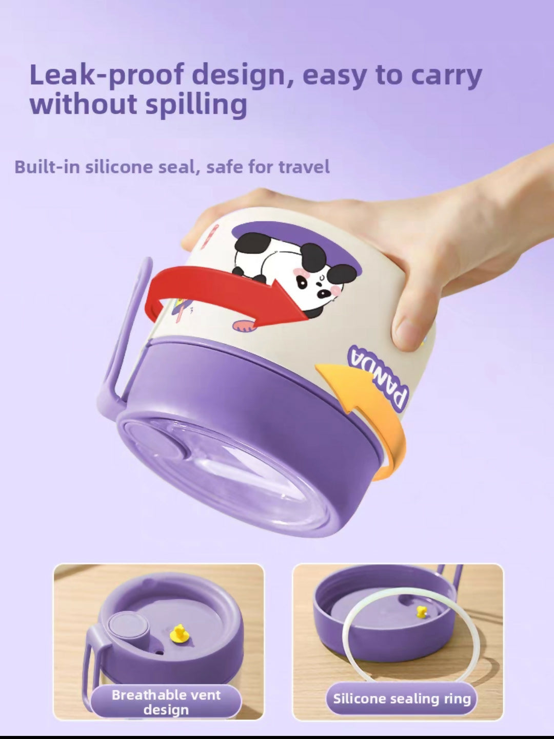 Panda theme stainless steel lunch box cum food jar with an insulated design, leak-resistant lid, and cute panda print to keep meals fresh for school, travel, and everyday use.