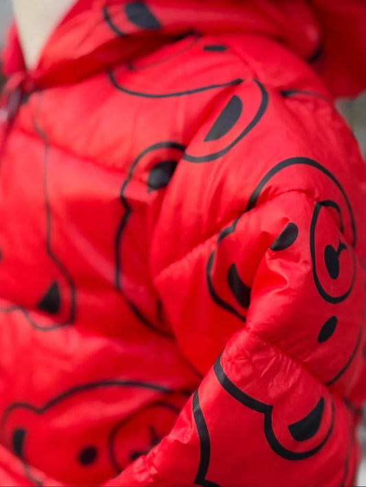 Red jacket with black patterns 