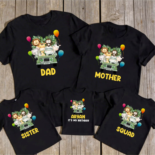 Personalised Birthday Party T-Shirts made from soft breathable fabric with custom names, ages, photos, or designs, offering a comfortable fit for birthday celebrations, family gatherings, and party photos.