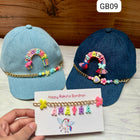Personalised Quirky Denim Cap & Name Bracelet Combo featuring a custom embroidered denim cap and a personalized name bracelet, thoughtfully crafted for a stylish and unique everyday accessory set.