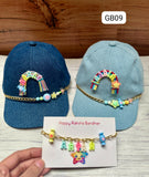 Personalised Quirky Denim Cap & Name Bracelet Combo featuring a custom embroidered denim cap and a personalized name bracelet, thoughtfully crafted for a stylish and unique everyday accessory set.