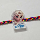 Personalized kids Rakhi featuring a custom name design, soft child-friendly materials, colorful embellishments, and a comfortable thread for celebrating Raksha Bandhan.