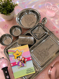 Personalized Stainless Steel Thali Set with custom name engraving, premium food-grade stainless steel, durable rust-resistant finish, and matching dining essentials for everyday meals and thoughtful gifting.