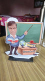 Personalized Teacher Caricature with Base Stand, crafted from 7-inch MDF with custom teacher name and photo-inspired design, perfect as a memorable Teacher’s Day, farewell, or appreciation gift.