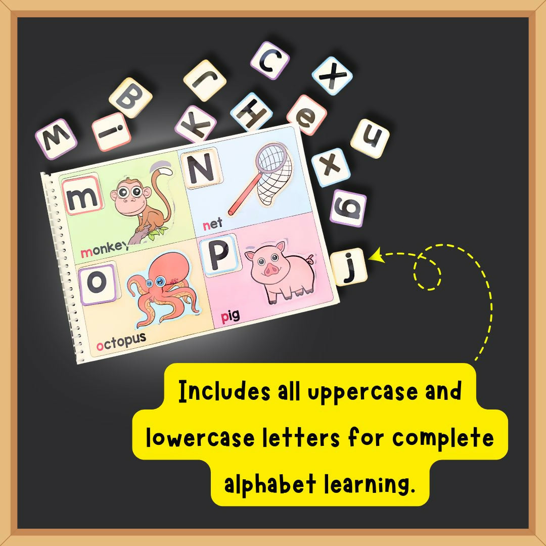 ABC Shadow Book for kids featuring engaging alphabet and shadow-matching activities designed to encourage letter recognition, visual observation, matching skills and early learning through interactive play.