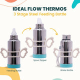 ADORE Ideal Flow 3 Stage Multipurpose Double Wall Insulated Thermos Baby Feeding Bottle Set with Silicon Handle & Base -240ml - PyaraBaby