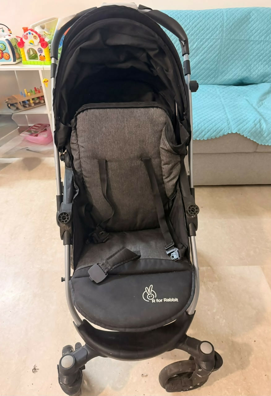 R FOR RABBIT Chocolate Ride Baby Stroller/Pram in Some Used condition featuring a comfortable reclining seat, safety harness, protective canopy, smooth wheels, foldable frame, and convenient design for everyday baby travel.
