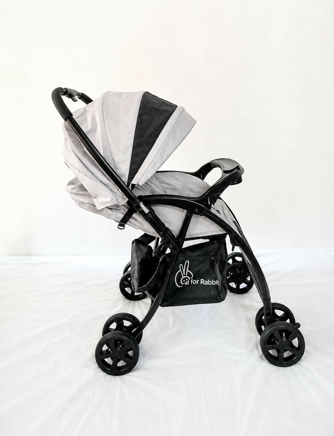R FOR RABBIT Sugar Pop Baby Stroller/Pram in Grey, available in Chennai, Tamil Nadu, featuring a reversible handle, reclining seat, protective canopy, safety harness, and practical design for everyday outings.
