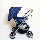 Babyhug Reversible Handle Baby Stroller Pram with mosquito net, reversible handle, reclining seat, foldable frame, 5-point safety harness, adjustable canopy, and storage basket for comfortable travel.