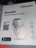 Roboson electric breast pump with adjustable suction, compact design, milk collection bottle, and comfortable pumping support for breastfeeding mothers.