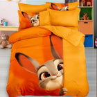 Orange bedding set with cartoon rabbit design 