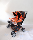 Mee Mee Twin Baby Stroller Double Pram 2 Seat Recline Canopy Foldable Orange