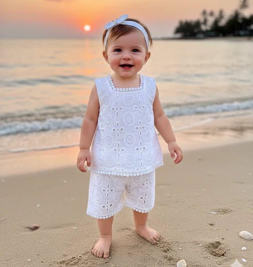 TINY TIGGY  Baby Girl Summer Eyelet Embroidery Set  2-piece set