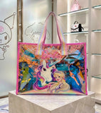 Holographic tote bag with a spacious interior, durable construction, comfortable carry handles, and a shimmering iridescent finish for shopping, travel, work, and everyday use.