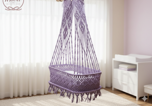 The Top Knott Paris Macramé Baby Cradle – Handwoven Lavender Hanging Bassinet