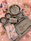 Personalized Stainless Steel Thali Set with custom name engraving, premium food-grade stainless steel, durable rust-resistant finish, and matching dining essentials for everyday meals and thoughtful gifting.