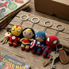 Handmade Superhero Crochet Keychains Collection featuring soft handcrafted crochet characters, detailed hand-stitched designs, lightweight construction, and durable key rings for keys, bags, gifting, and collectibles.