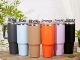 Personalized 1200ml Teacher Tumbler featuring custom teacher name personalization, large-capacity insulated design, reusable straw, secure lid, and convenient handle for school, work, travel, and everyday hydration.