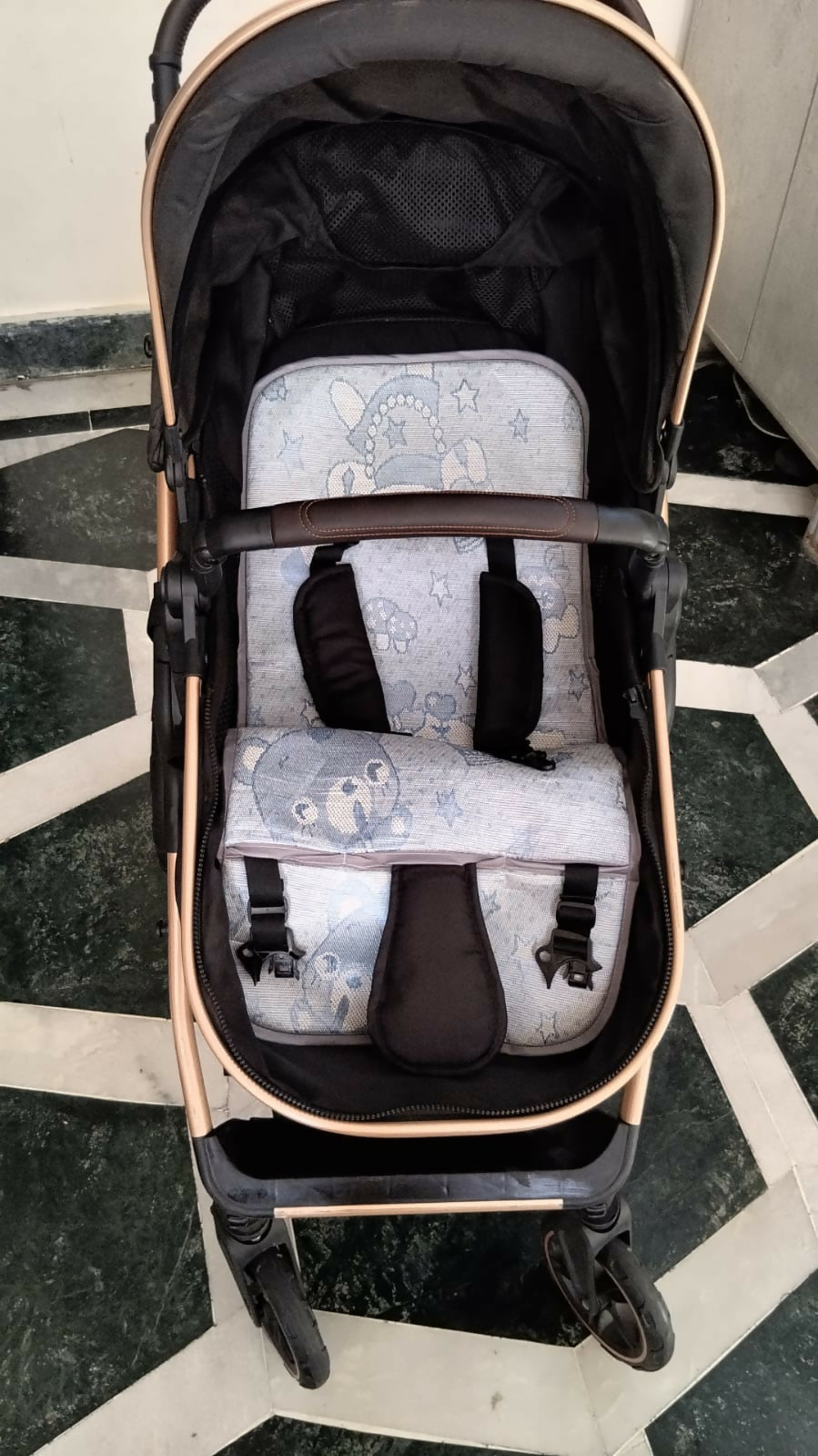 Star and Daisy Easy Go travel-friendly stroller with lightweight foldable design, reclining seat, safety harness, smooth wheels, and compact comfort for baby travel and everyday outings.