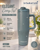 SITARAYURI Premium Insulated Tumbler (900 ml) with double-wall stainless steel insulation, spill-resistant lid, reusable straw, ergonomic handle, and large capacity to keep beverages hot or cold for hours.
