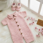 Pink crocheted baby outfit with shoes 