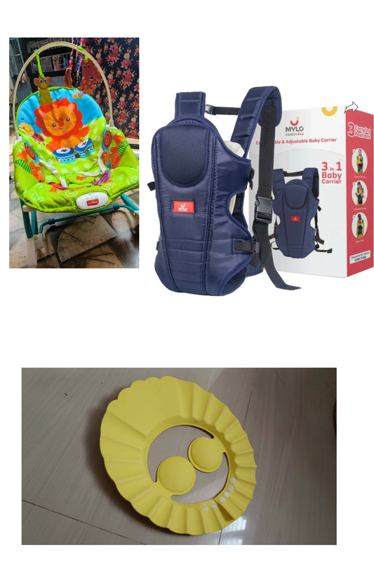 LUVLAP Rocker/Bouncer + MYLO Baby Carrier + Bathing Cap