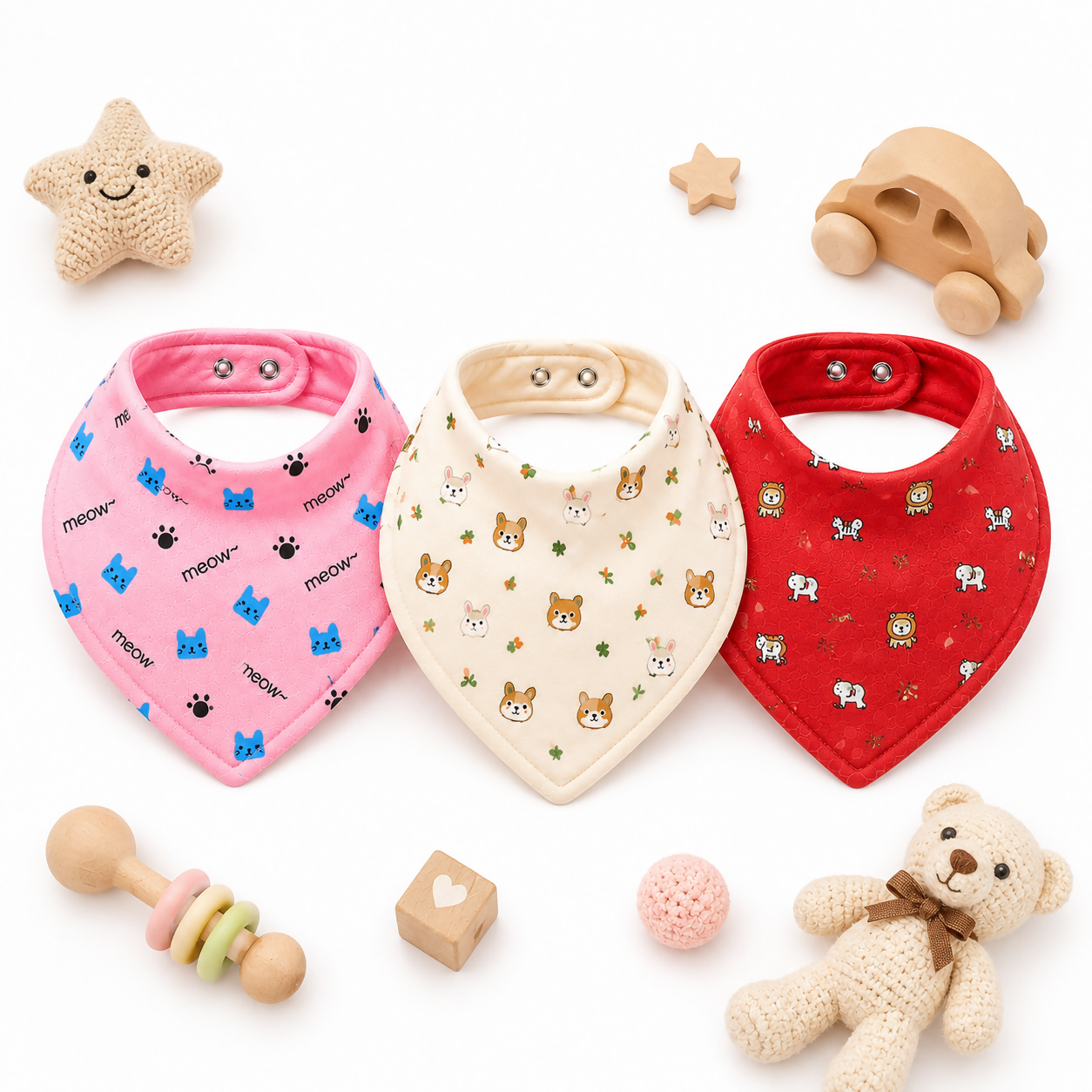 Hosiery Cotton Baby V Shape Bib | Assorted Colors | Steel Snap Button Closure